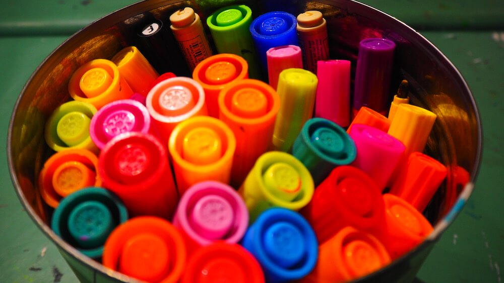 coloured felt pens close up
