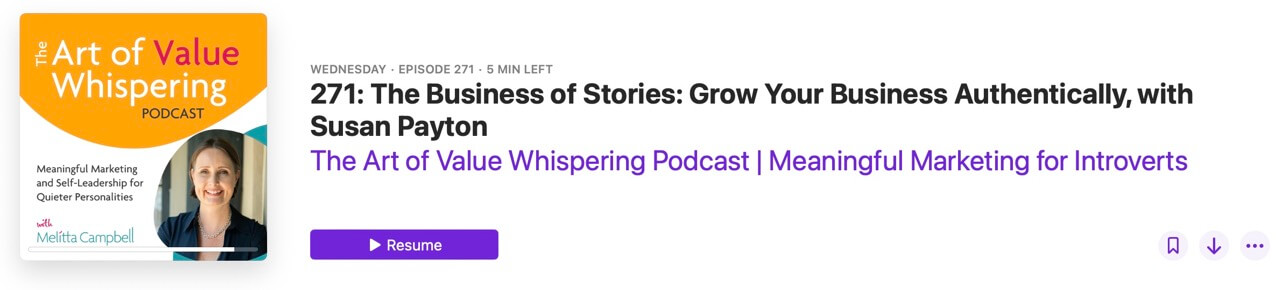 Screenshot of  storytelling podcast by Melitta Campbell