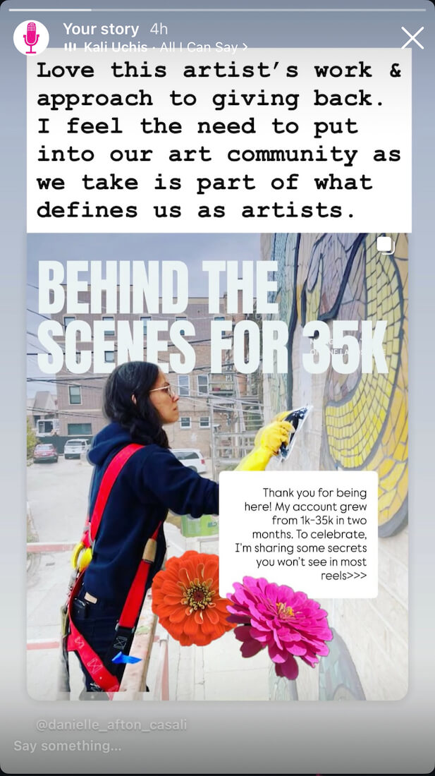 screenshot from instagram of artist Danielle afton Casali