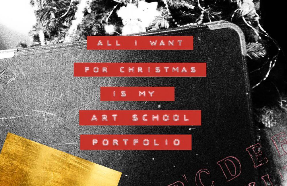 Preparing an Art School Portfolio During the Christmas Break - image og porfolio under Christmas tree